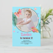 青い最初の誕生日バタフライ招待状と写真 招待状 (スタンド正面)