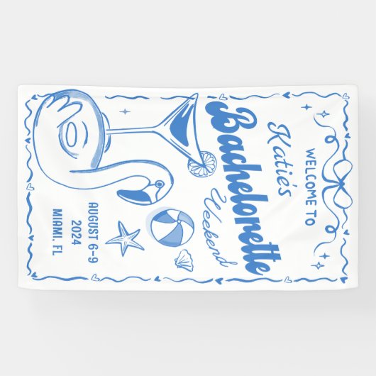 青い最後の乾杯ビーチ独身最後の週末バナー 横断幕 (横)