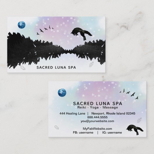 *~*青い月が松の木のコズミックレインボー 名刺 (正面/裏面)
