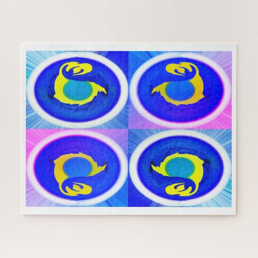 青い月が4つのアート ジグソーパズル (横)
