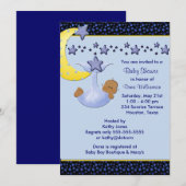 青い月と黄色の星の民族風ボーイシャワー 招待状 (正面/裏面)