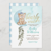 青い月に夢中 赤ちゃんの誕生が待ち遠しい ベアベビーシャワー 招待状 (正面/裏面)