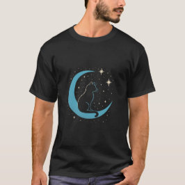 青い月の夜空のミスティックキャット Tシャツ