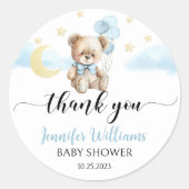 青い月の星テディはスティッカーの周りにバルーンを持っている ラウンドシール (正面)