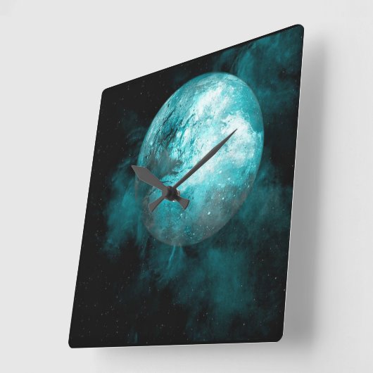 青い月の時計に一度 スクエア壁時計 (傾斜)