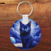 青い月を背景に黒い猫 キーホルダー (裏面)