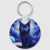 青い月を背景に黒い猫 キーホルダー (裏面)
