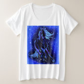 青い月明かりの夜ランニングに馬のTシャツ プラスサイズTシャツ (デザイン正面)