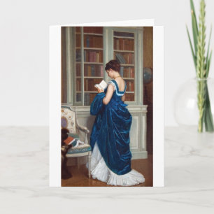 青い服の女、 本を読む カード