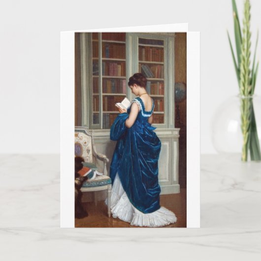 青い服の本を読む女 カード (正面)