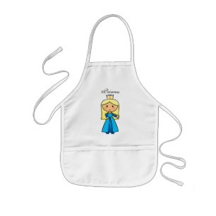 青い服の漫画の切り貼り芸術のかわいいブロンドのプリンセス 子供用エプロン