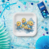 青い服を着たかわいいゴムアヒル ペーパープレート (パーティー)