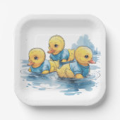青い服を着たかわいいゴムアヒル ペーパープレート (正面)