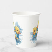 青い服を着たかわいいゴムアヒル 紙コップ (右)