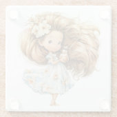 青い服を着たかわいい小さな夏の女の子 ガラスコースター (裏面)
