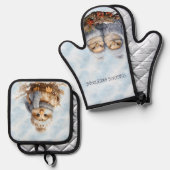 青い服を着たクリスマスチックス 鍋つかみ&鍋敷きセット (正面/裏面)