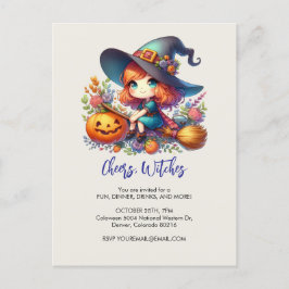 青い服を着た小さなかわいい魔女，ハロウィーン ポストカード