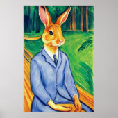 青い服を着た擬人化ウサギ | AI Art ポスター (正面)