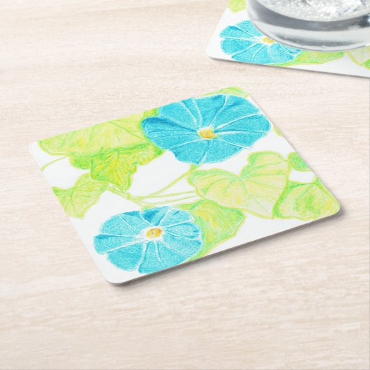 青い朝顔 スクエアペーパーコースター (アングル)