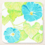 青い朝顔 スクエアペーパーコースター (正面)