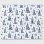 青い木と雪片の包み ラッピングペーパー (フラット)