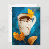青い木に茶と紅葉のカップ ポストカード (正面/裏面)