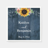 青い木のひまわりライト名と日付 スタンダードカクテルナプキン (正面)