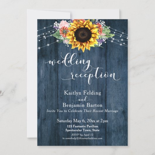 青い木のひまわりライト ウェディングレセプション 招待状 (正面)