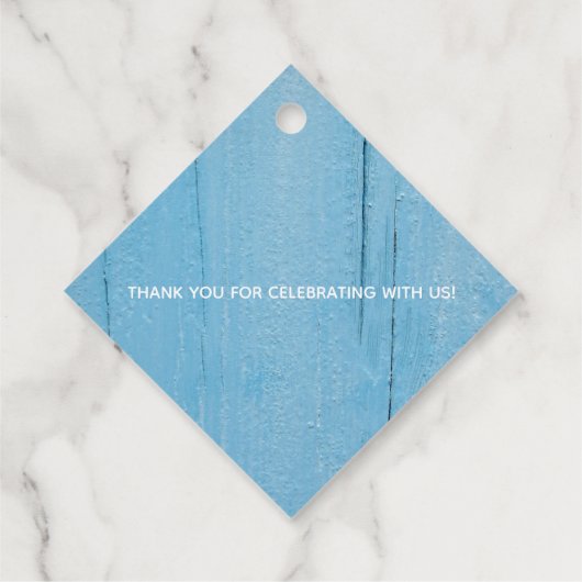 青い木のカスタム素朴結婚式の後に幸せに フェイバータグ (裏面)