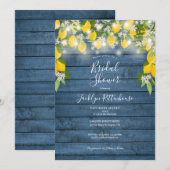 青い木のストリングライトとレモン ブライダルシャワー 招待状 (正面/裏面)