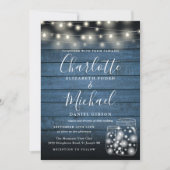 青い木のストリングライト メイソンジャー 結婚式の写真 招待状 (正面)