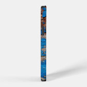 青い木のテクスチャ背景 iPhoneケース (右側面)