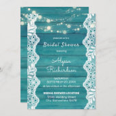青い木のレースとストリングライトのウェディングシャワー 招待状 (正面/裏面)