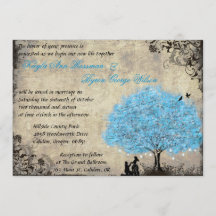 青い木のヴィンテージ結婚式招待状