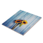 青い木の壁のひまわり タイル (側面)