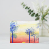 青い木の夕日 ポストカード (スタンド正面)