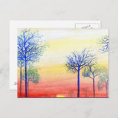 青い木の夕日 ポストカード (正面/裏面)