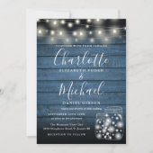 青い木の弦のライトメイソンの結婚写真 招待状 (正面)