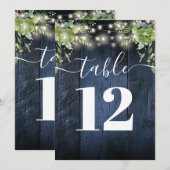 青い木の文字列ライト緑のテーブル番号 招待状 (正面/裏面)