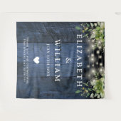 青い木の文字列ライト緑の写真の背景 タペストリー (正面(横))