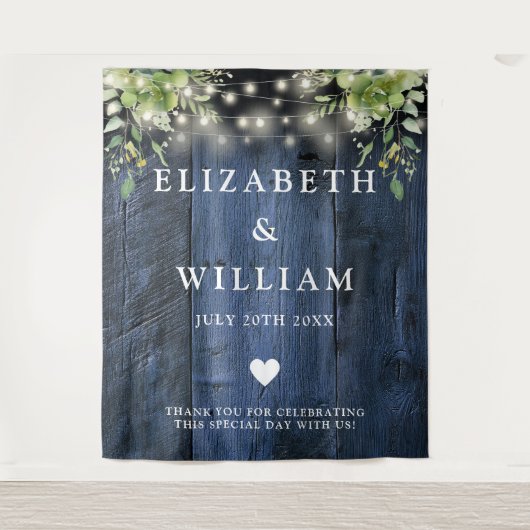 青い木の文字列ライト緑の写真の背景 タペストリー (正面)