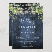 青い木の文字列ライト緑のQRコード結婚s 招待状 (正面/裏面)