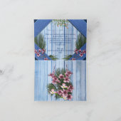 青い木の生地のテクスチャ上のピンクのグラフィックフラワー サンキューカード (内部)