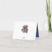 青い木の生地のテクスチャ上のピンクのグラフィックフラワー サンキューカード (裏面)