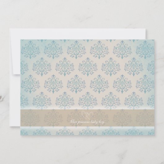 青い木の男の赤ちゃんの誕生の発表 案内状 (裏面)