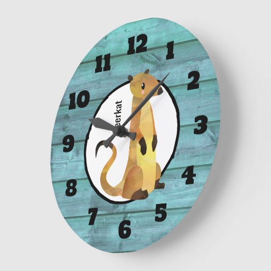 青い木の背景に水彩のミーアカット ラージ壁時計 (傾斜)