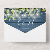 青い木の葉のストリングライト メイソンジャー ウェディング オールインワン招待状 (裏面)