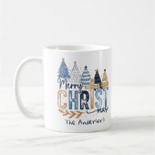 青い木モダン々キリスト聖降誕祭の名前 コーヒーマグカップ (左)