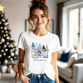 青い木モダンのクリスチャン・イエス・クリスマスの名前 Tシャツ
