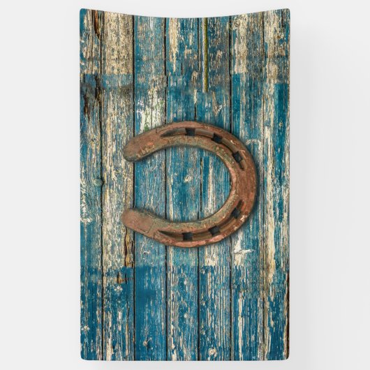 青い木板の蹄鉄 横断幕 (縦)